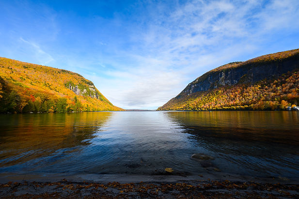A photo of Lake Willoughby during Fall Foliage.
