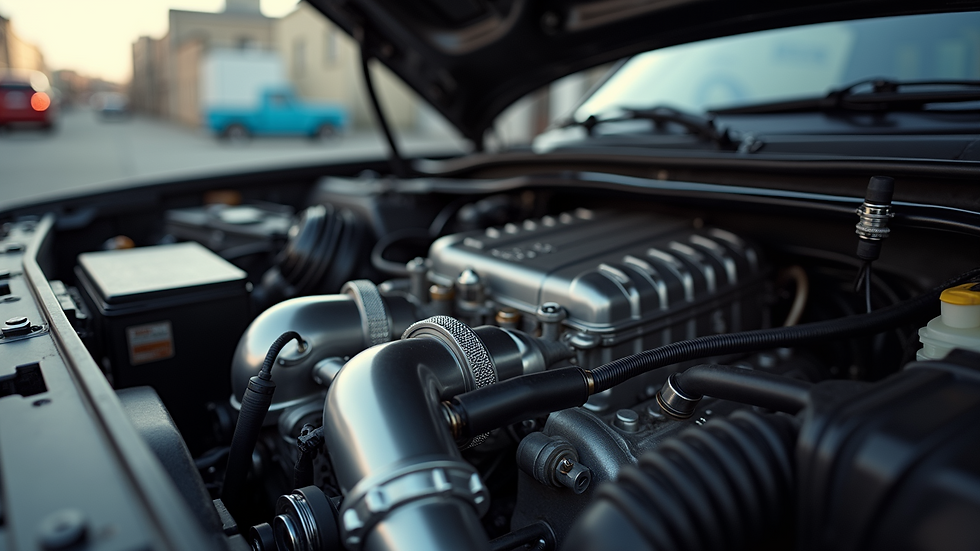 Close-up view of a diesel engine with custom tuning modifications