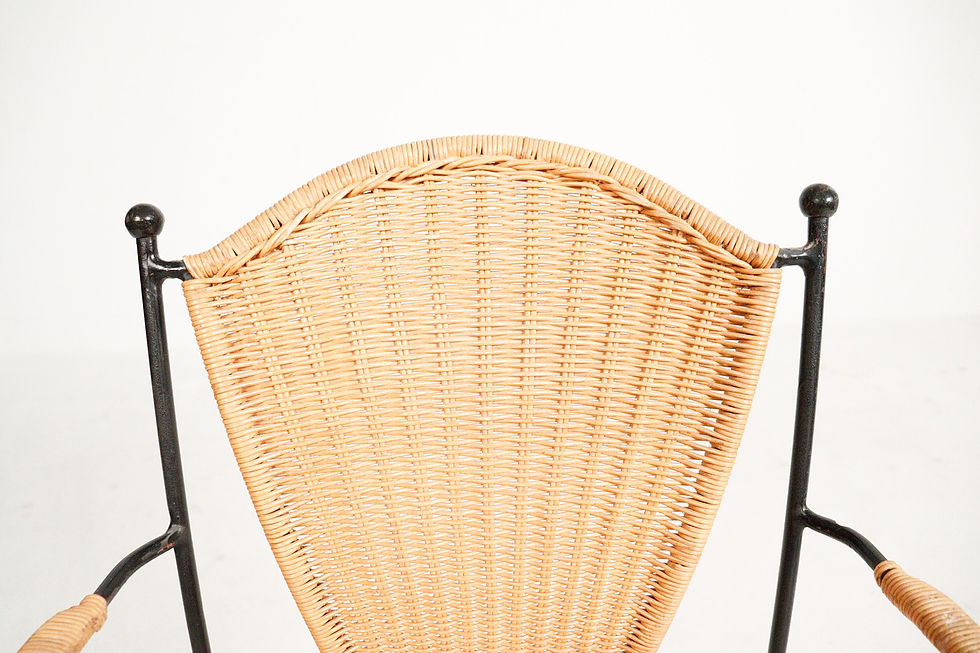 Thumbnail: vintage french iron + wicker chairs in the manner of Frederick Weinberg