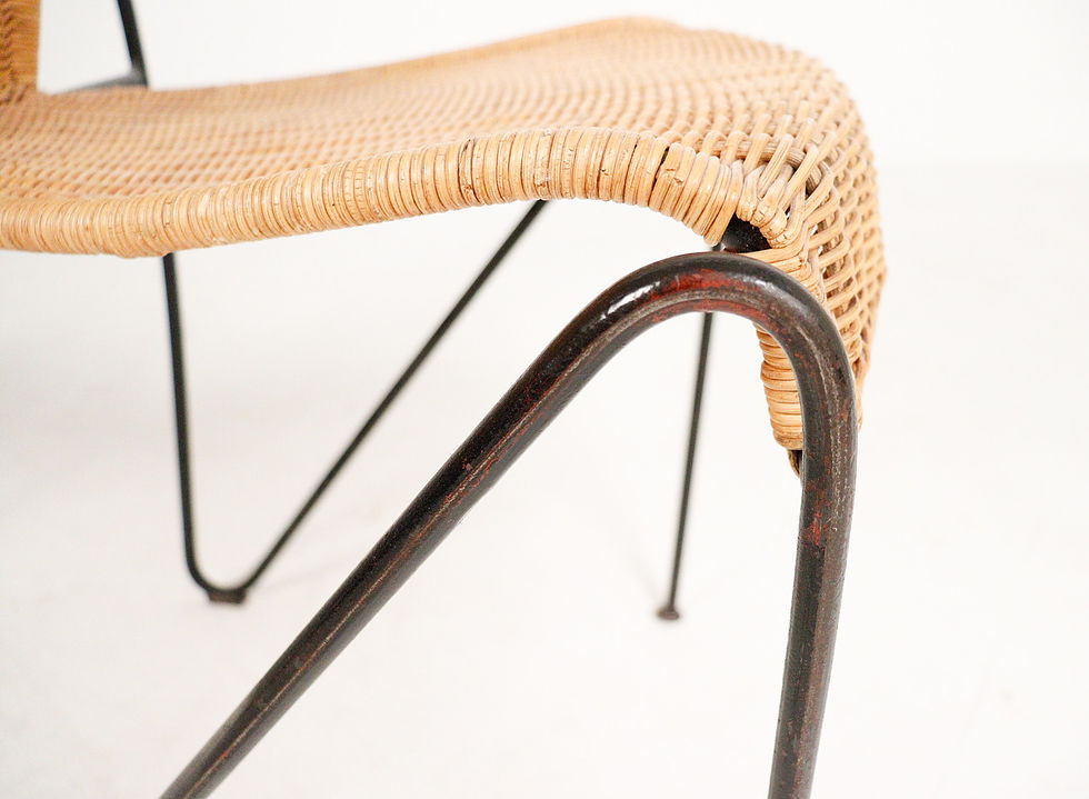 Thumbnail: vintage french iron + wicker chairs in the manner of Frederick Weinberg