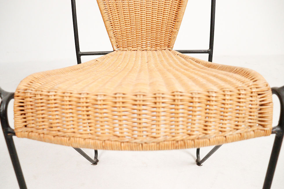 Thumbnail: vintage french iron + wicker chairs in the manner of Frederick Weinberg