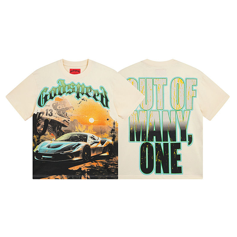 Cotton Graphic Print T-Shirt with sports car and text