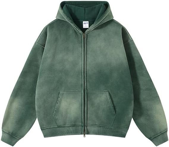 Thumbnail: Green baggy style hoodie with full zip and front pockets.