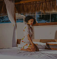 Woman enjoying her cabaña at paradise_ed