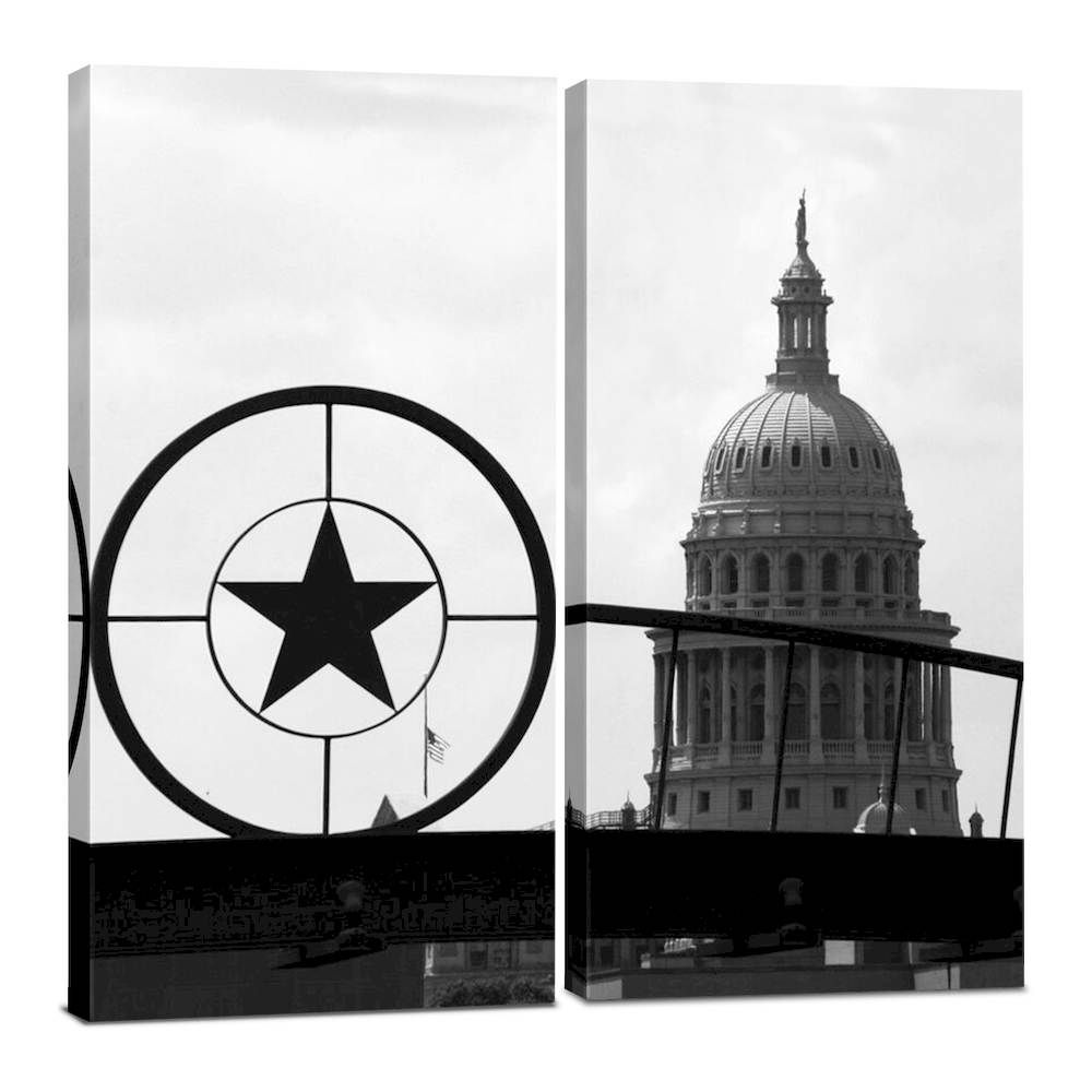 Canvas Wall Art Decor - 12x24 2 Piece Set, 24x24 Total - Austin TX Black & White