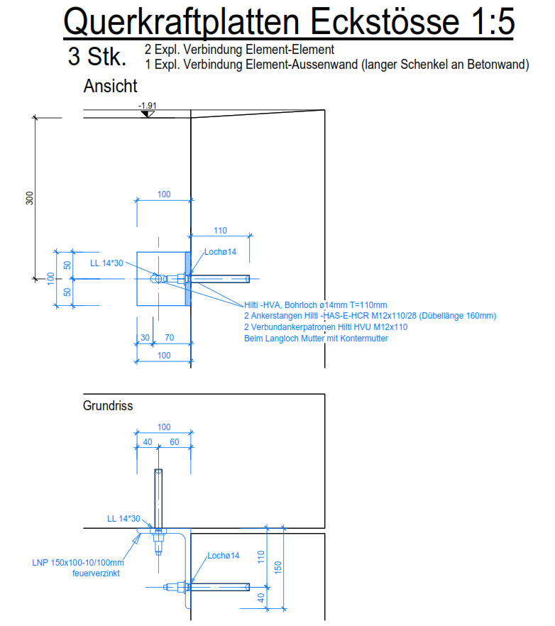 Querkraftplatten Eckstösse