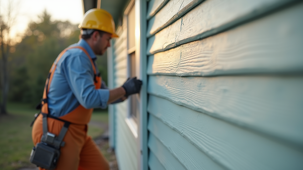 Close-up view of a worker installing vinyl siding on a house exterior
