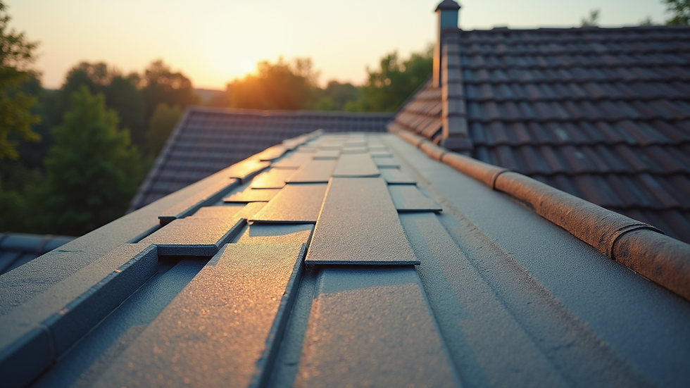 High angle view of roofing materials laid out on a residential roof