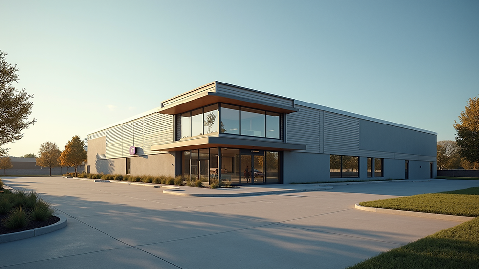 Eye-level view of commercial building with newly installed siding