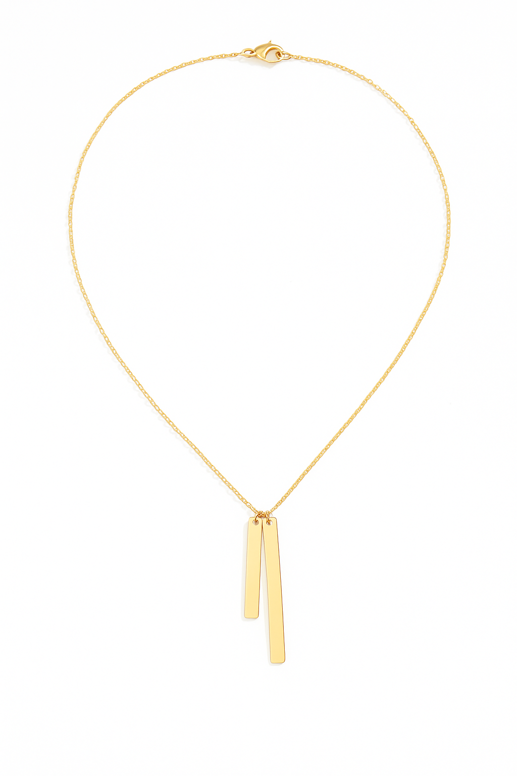 Dangled Double Bar Engravable Necklace in 18K Gold