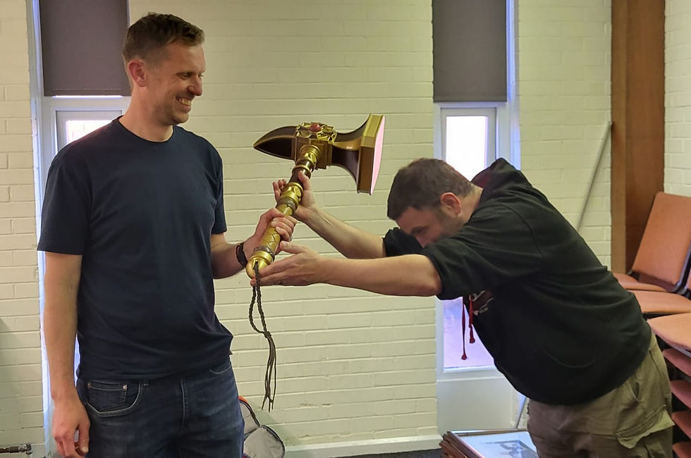 Nick Walsh accepting the Hammer of Sigmar, being deemed worthy to weild it! (Final of Old World League, 2025)