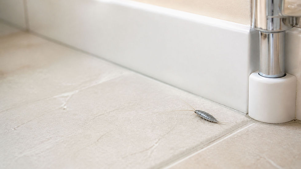 Silverfish crawling beside a bathroom skirting board