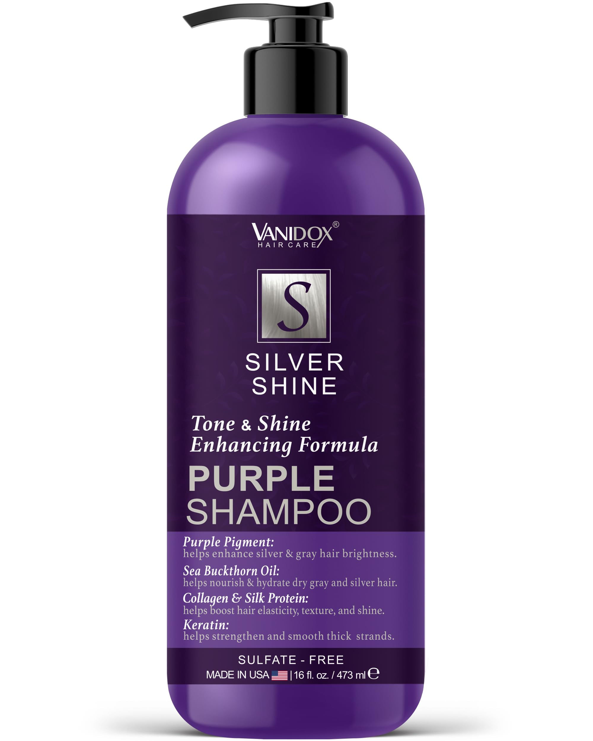 VANIDOX Sulfate Free Purple Shampoo for Grey and Silver Hair Brass Toning Purple