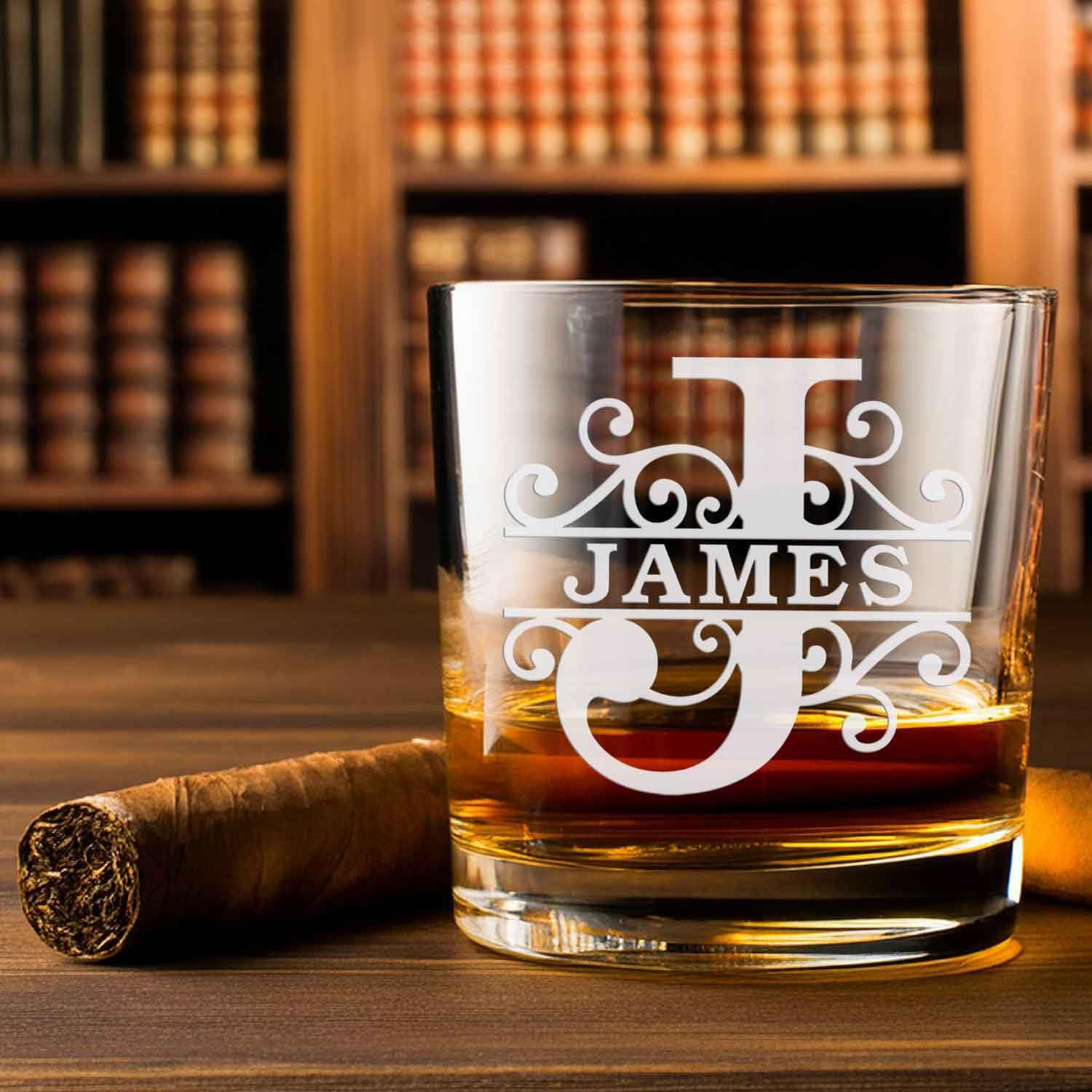 Personalized Whiskey Glass Customized Engraved Monogram Cocktail Glass 11 oz Cus