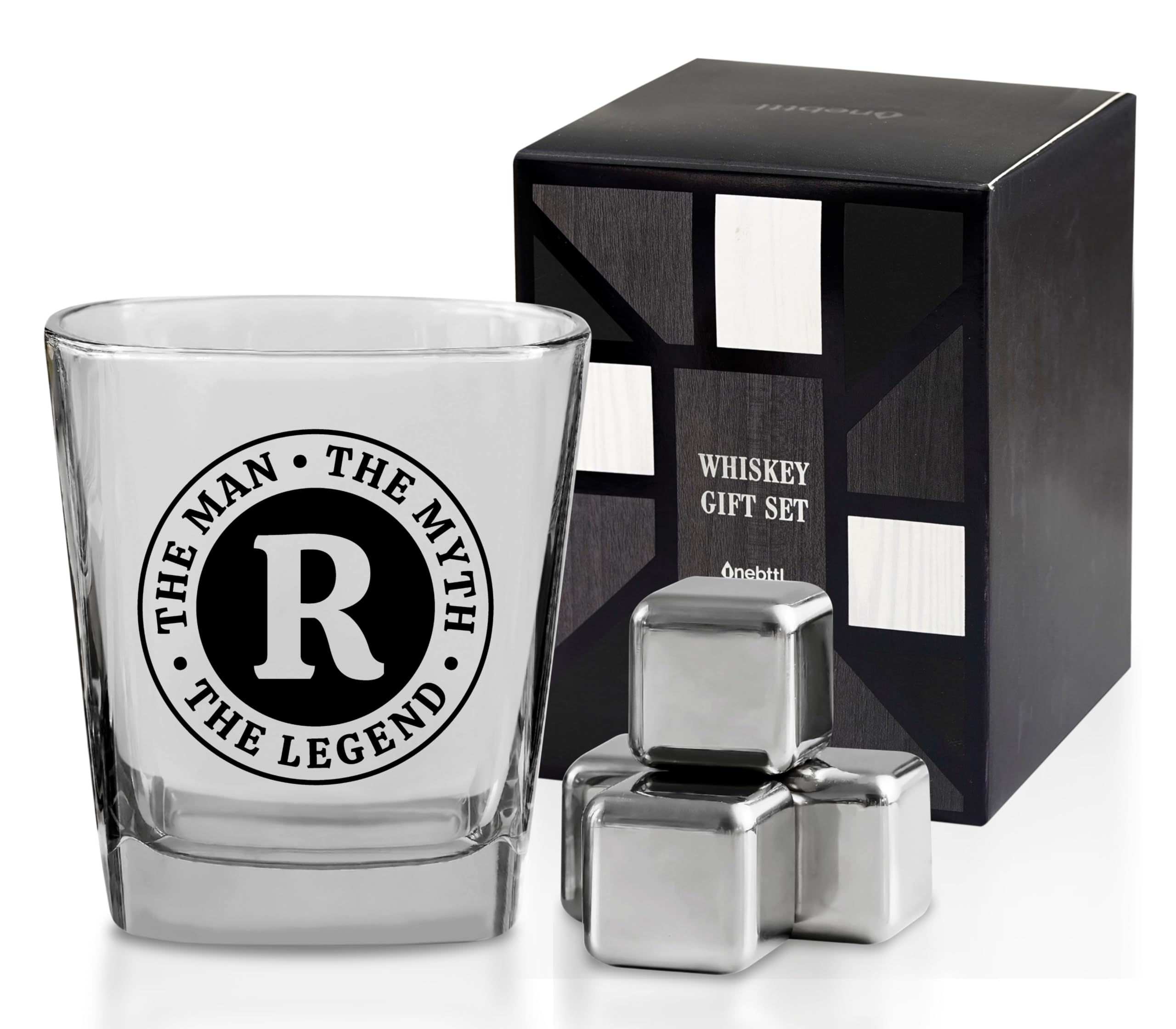 Onebttl Whiskey Gifts for Men Personalized Initial Whiskey Glass with Whiskey St