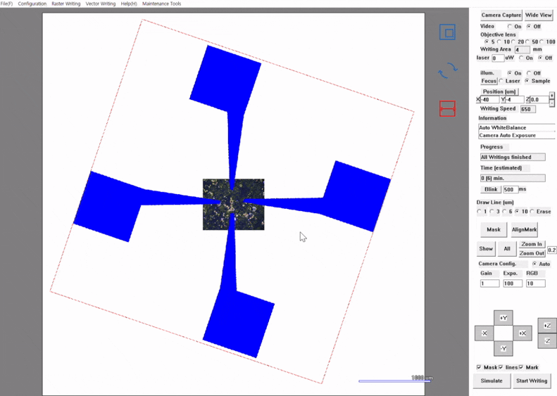 laser direct writer mask pattern image streaching