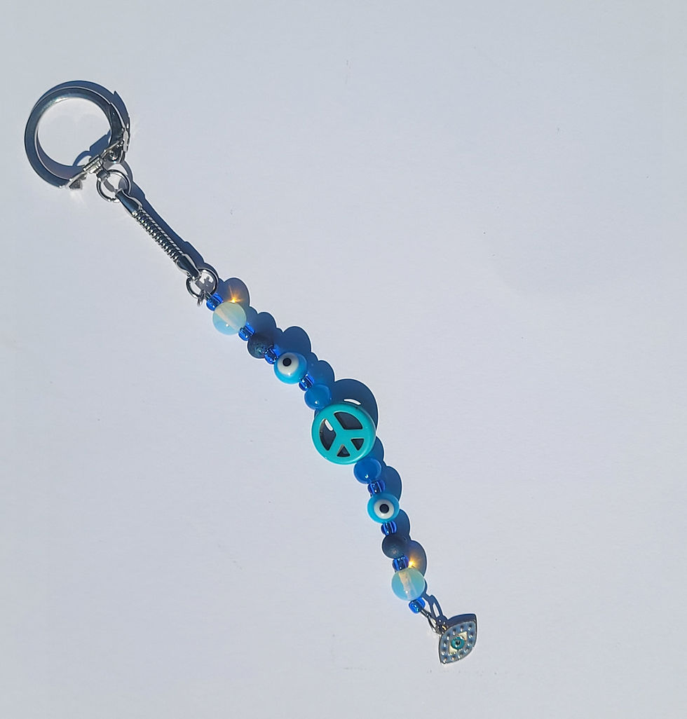 Blue Evil Eye Peace Sign Keychain