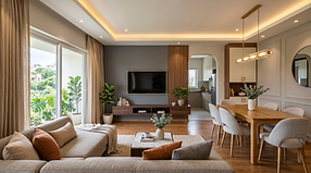 Home renovation interiors in Bangalore by White Sketch Interiors, featuring upgraded living spaces, warm lighting, modern finishes, and practical storage.