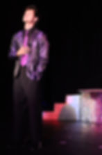 Performer singing on stage at Wohlfahrt Haus Dinner Theatre
