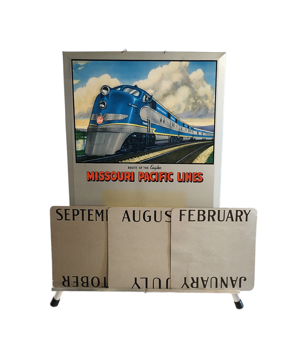 Thumbnail: Complete MISSOURI PACIFIC LINES Perpetual Calendar Sign Tin over Cardboard