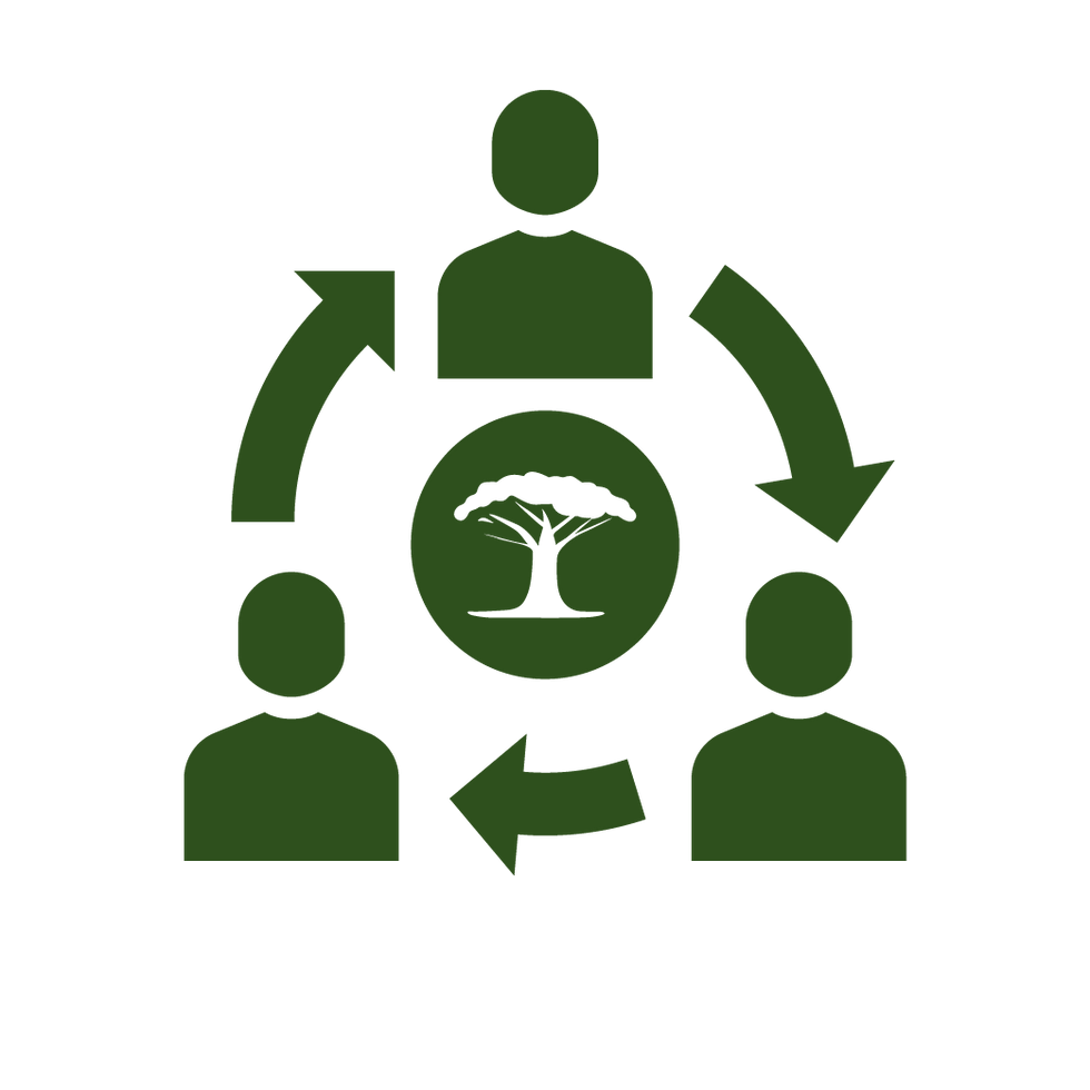 Our Mission icon showing People connecting around and Tree