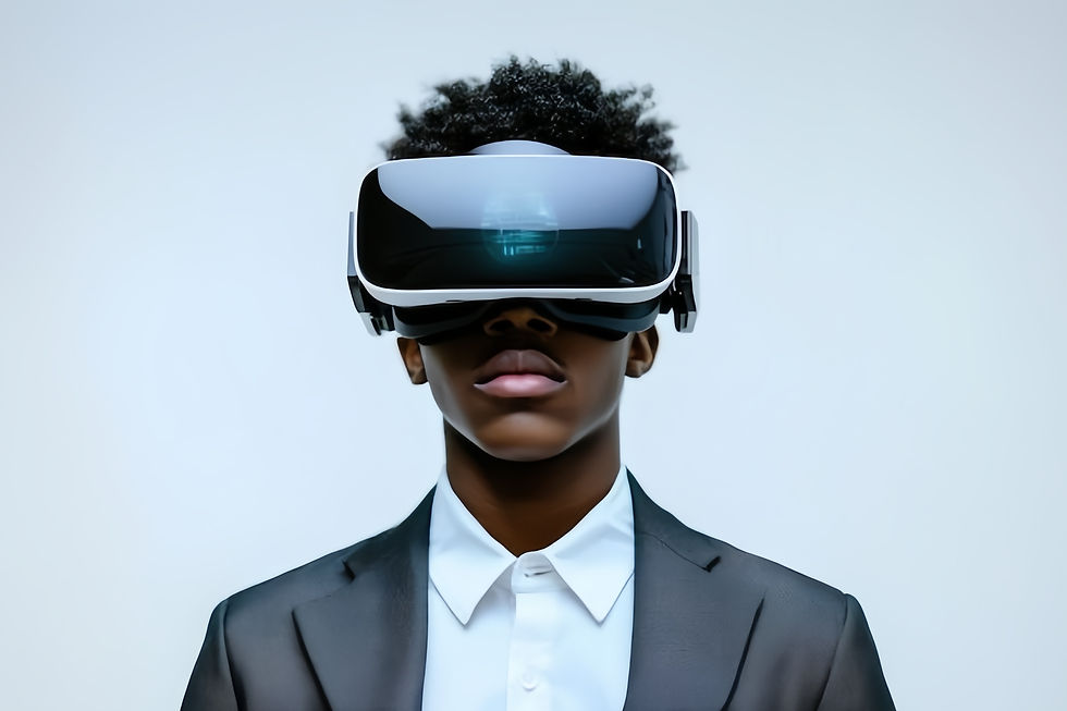 Young african male professional using virtual reality headset modern setting innovative te