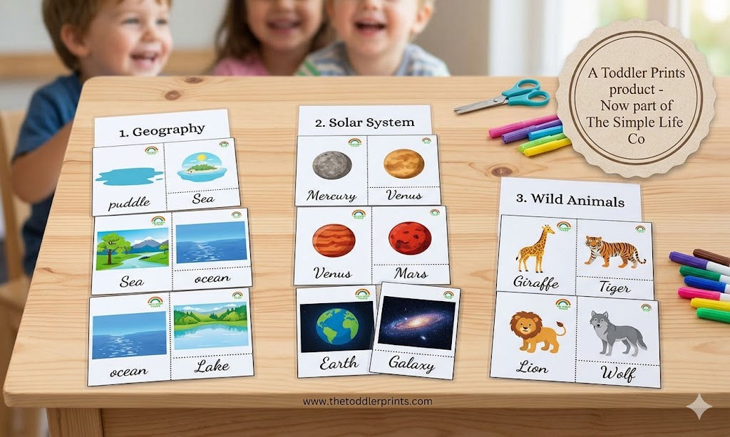 Printable Classified Cards Bundle: Geography, Space, & Animals -3 Part Cards