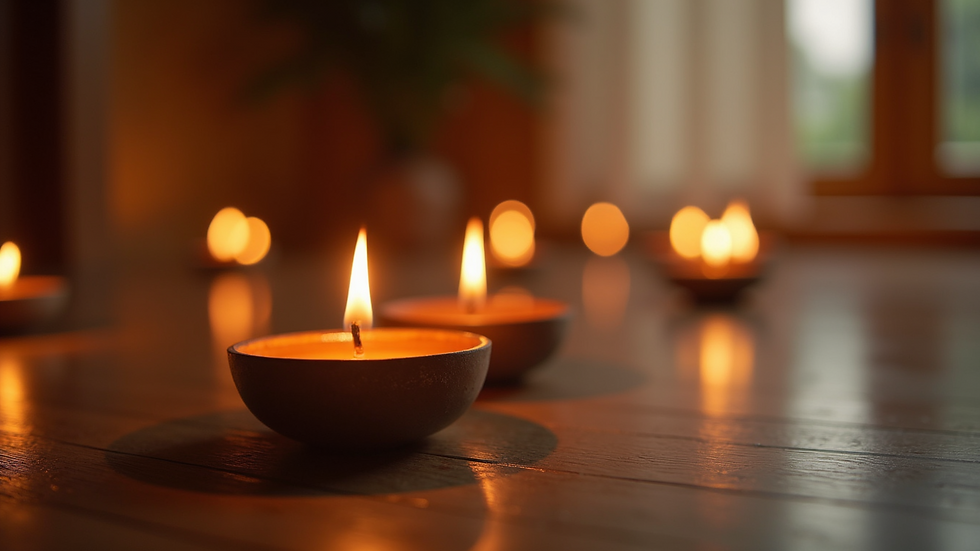 Close-up view of a tranquil meditation space with candles