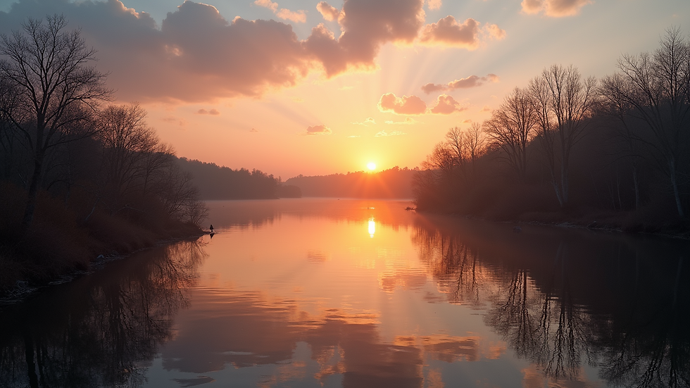 High angle view of a tranquil lake reflecting the sky at sunset