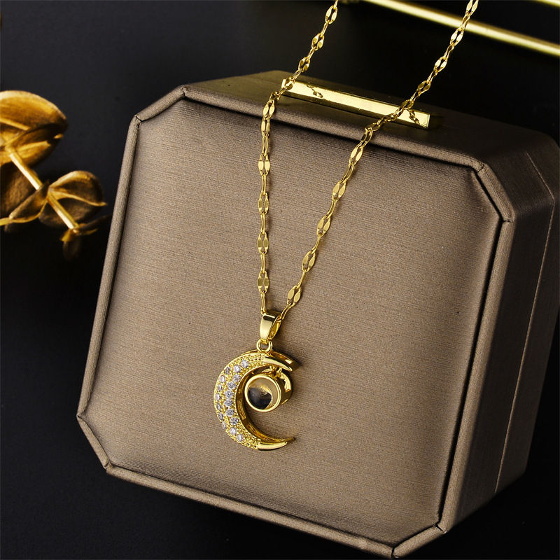 Thumbnail: New In Light Luxury Zircon Crystal Stainless Steel Necklaces For Women Korean Fa