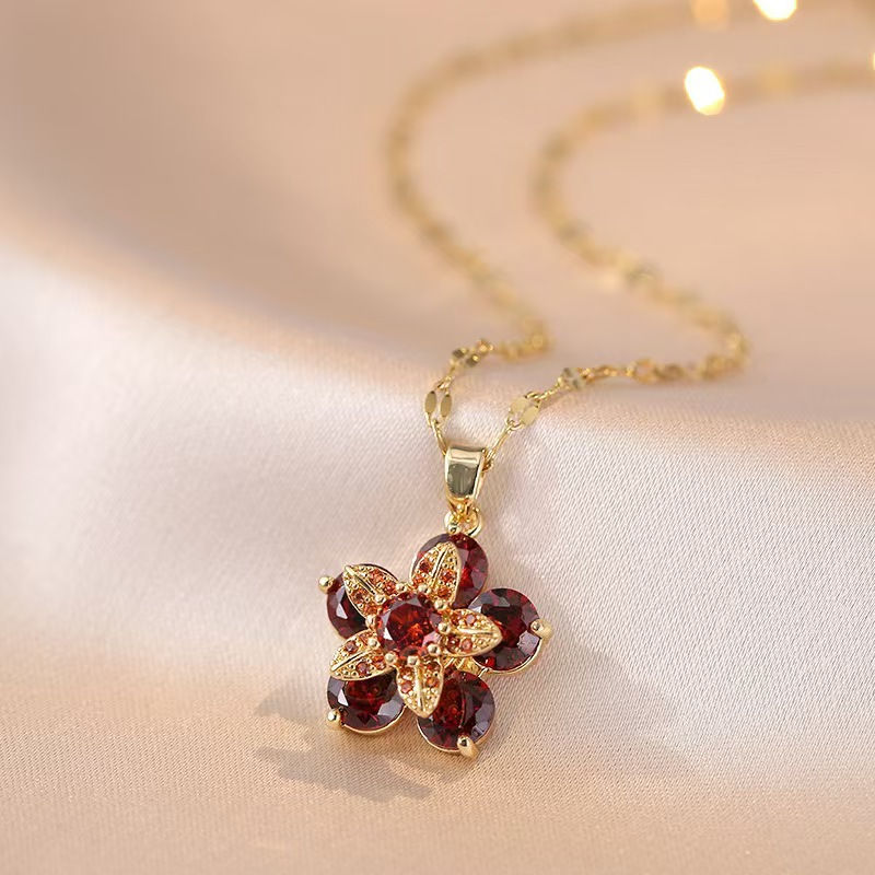 Thumbnail: Light Luxury Spin Zircon Flower Pendant Necklace for Women Gold Color Quality Hi