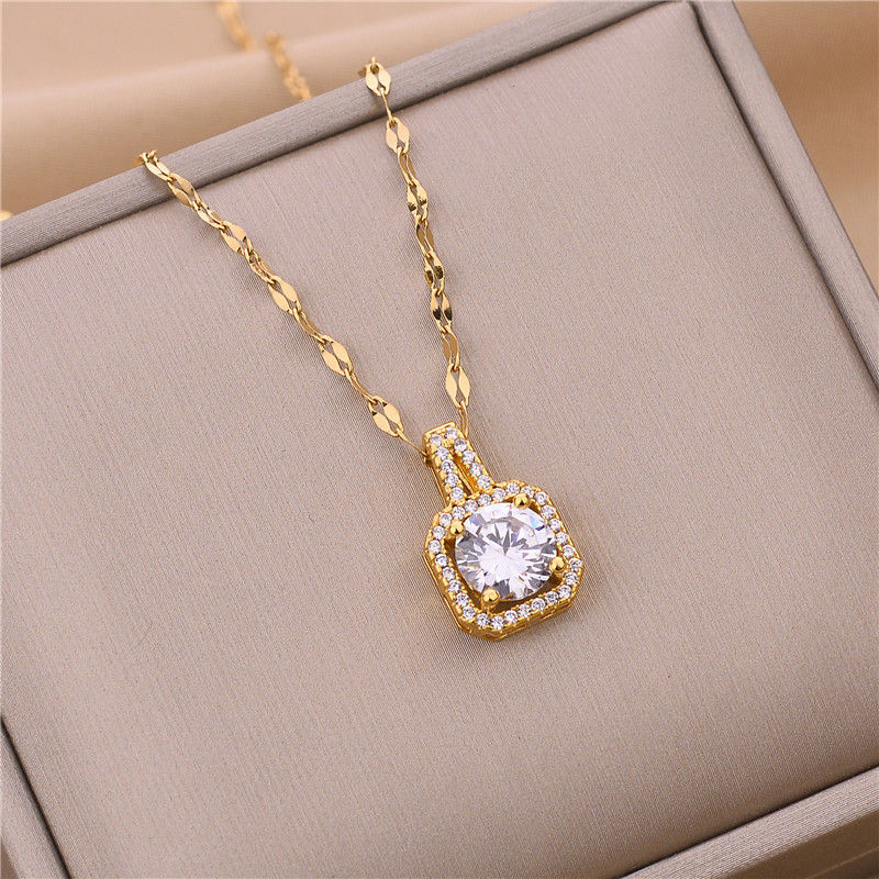 Thumbnail: New In Light Luxury Zircon Crystal Stainless Steel Necklaces For Women Korean Fa