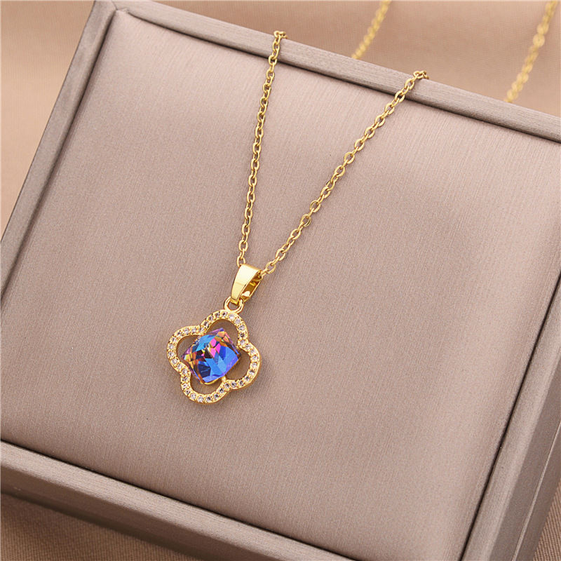 Thumbnail: New In Light Luxury Zircon Crystal Stainless Steel Necklaces For Women Korean Fa