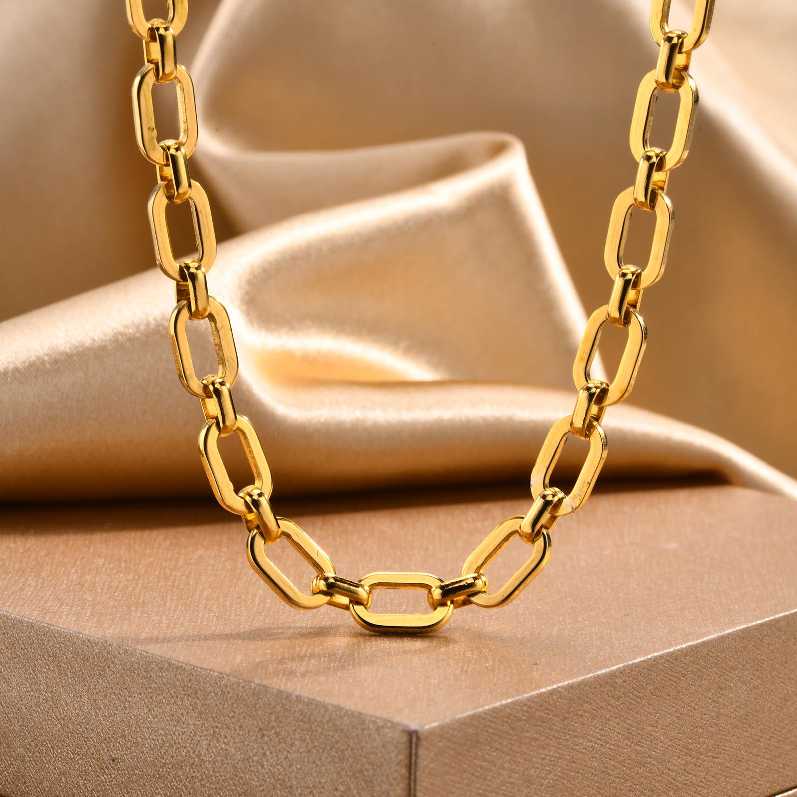 Chunky Gold Plated Link Necklace For Women, Stainless Steel Oval Thick Chain Cho