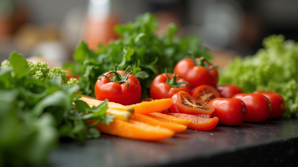Close-up view of a healthy meal prep with colorful vegetables