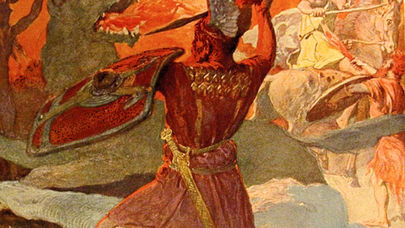 Livros Vikings | Óðinn enfrenta Fenrir e Freyr combate Surtr durante Ragnarǫk. — Crédito da Imagem: Emil Doepler / Domínio Público.