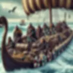 Livros Vikings | Representação de guerreiros vikings retornando de uma expedição. — Crédito da Imagem: DALL·E