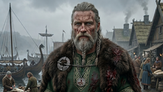 Livros Vikings | Uma representação contemporânea de como seria o lendário Eiríkr blóðøx. — Crédito da Imagem: Nano Banana
