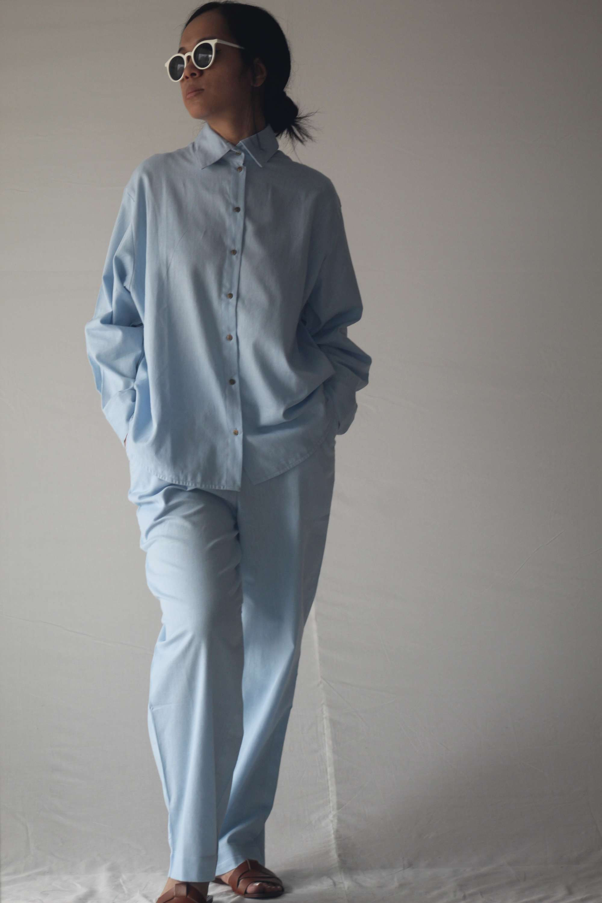 Oversized Shirt and Relaxed Trousers Set blue