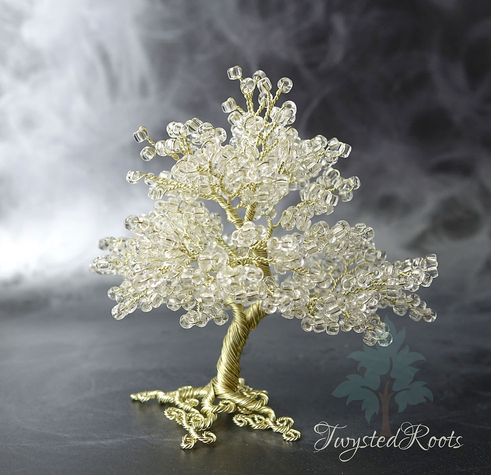 Thumbnail: Rear view white and champagne coloured bead and wire tree sculpture by Twysted Roots