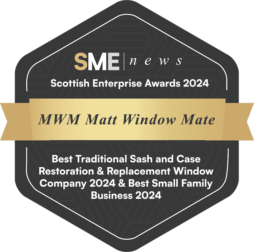 MWM Matt Window Mate – winner of the Scottish Enterprise Awards 2024 for Best Traditional Sash and Case Restoration & Replacement Window Company and Best Small Family Business.