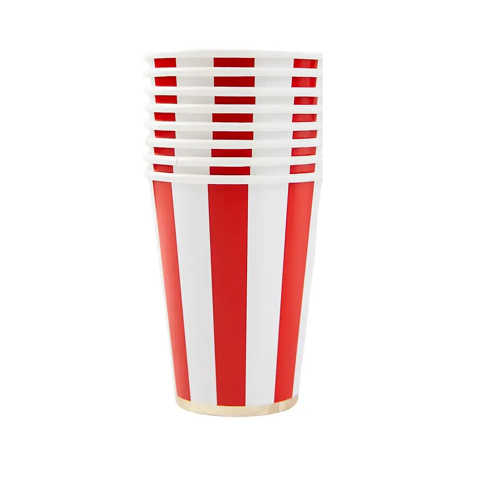 Thumbnail: Bonjour Fête - Disposable Cup - Cherry Red Cabana Stripe Cups Bonjour