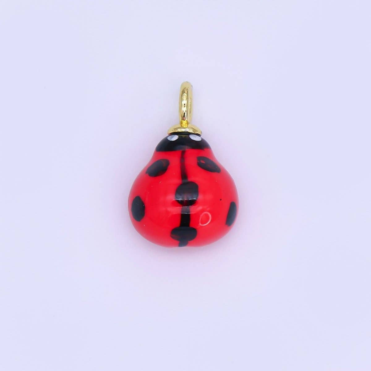 24K Gold Filled Red Ladybug Insect Ceramic Drop Pendant | E573