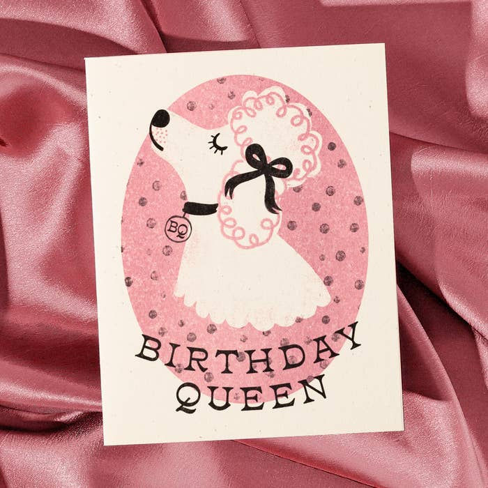Birthday Queen Dog - Risograph Card