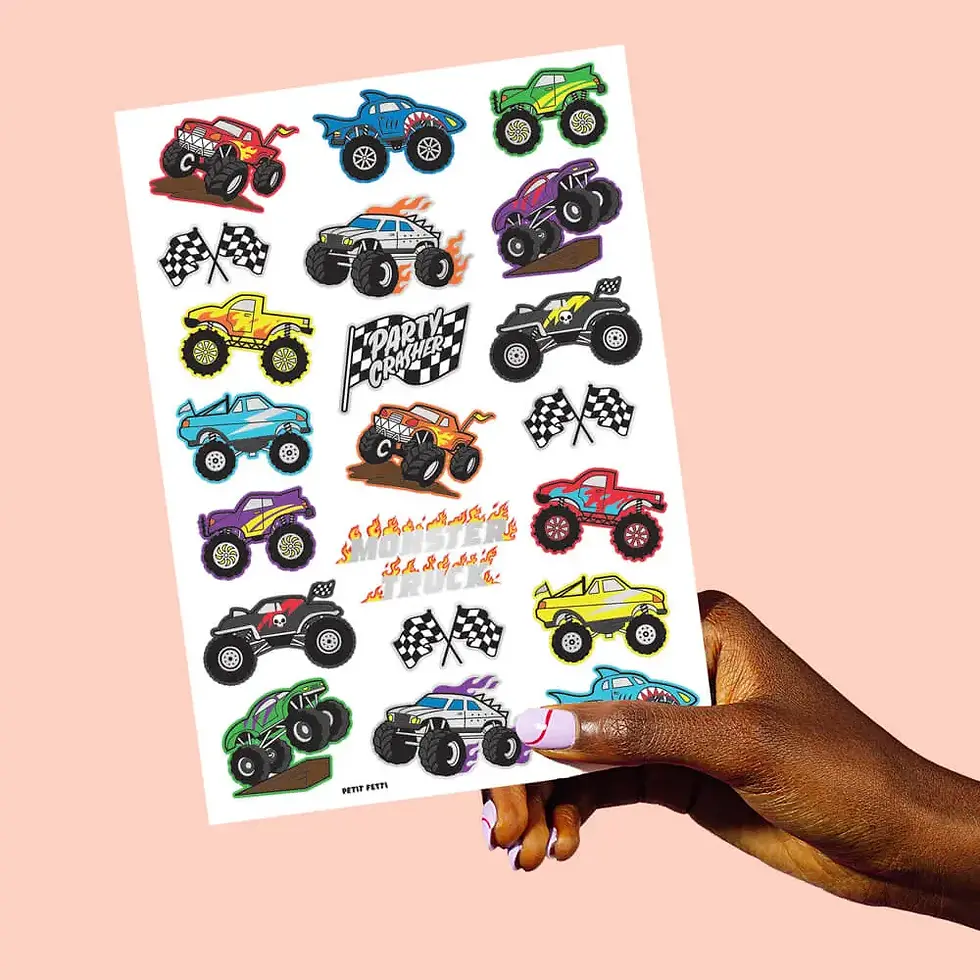 Thumbnail: Monster Truck Party Foil Kids Temporary Tattoos - Petit Fetti