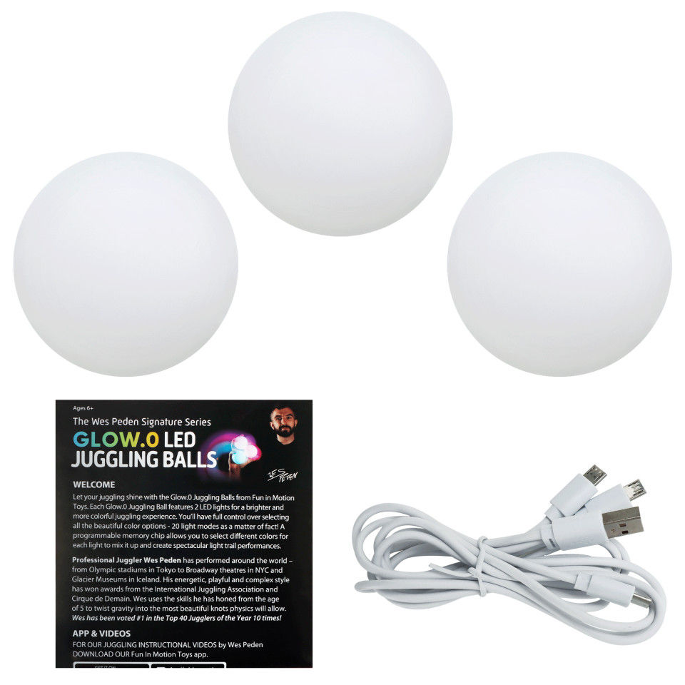 Set of 3 Wes Peden LED Glow Ball with instructions manual and charging cable