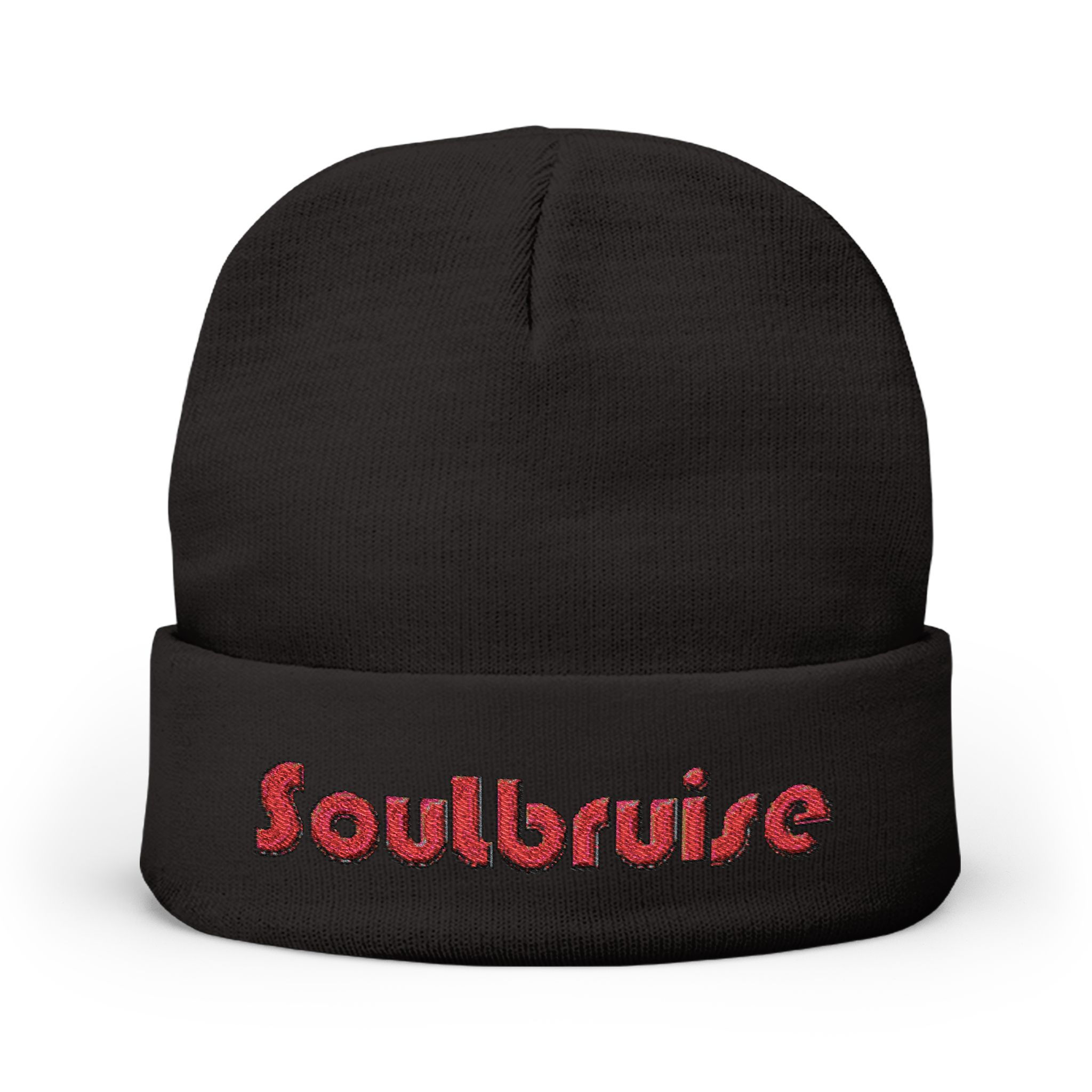 Soulbruise Embroidered Knit Beanie - Red on Black