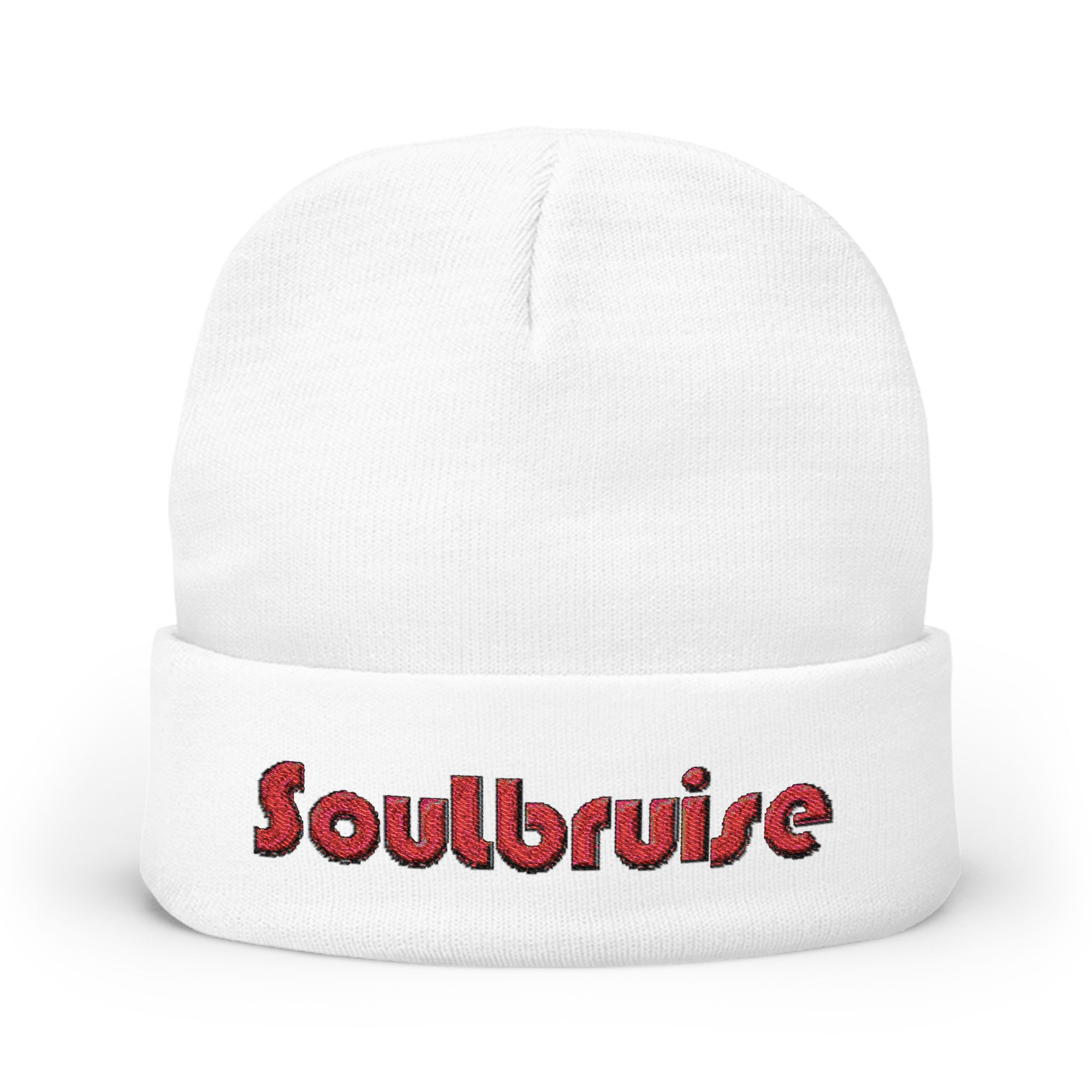 Soulbruise Embroidered Knit Beanie - Red on White