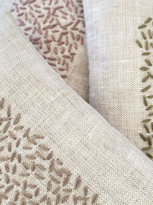Touchstone tactile textiles in natural linen embroidered in taupe, antique pink and muted green