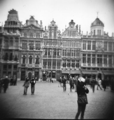 Grand Place in Brussels, Belgium.  Captured on black and white film and printed in the darkroom